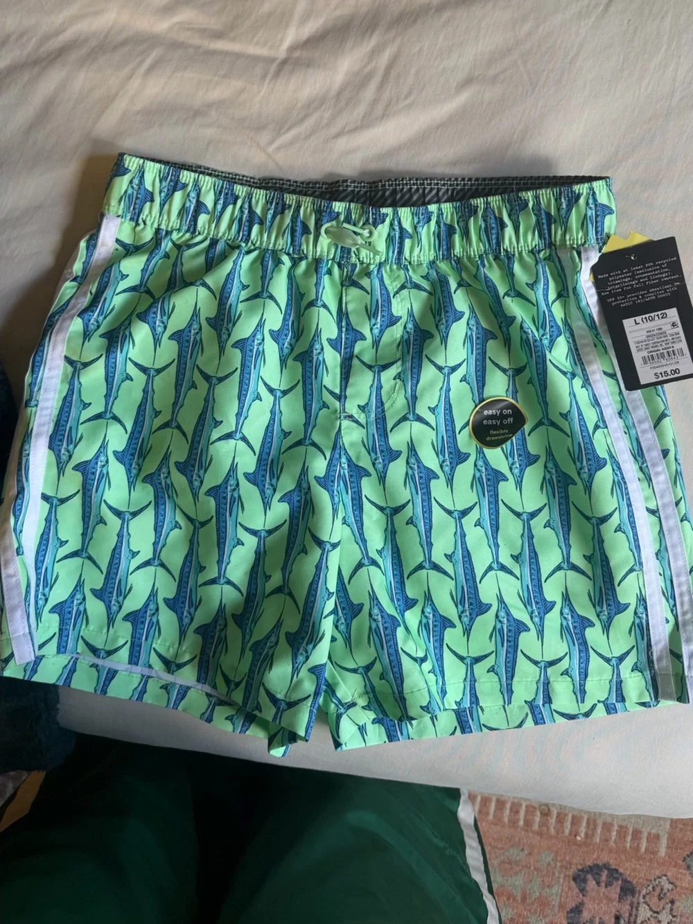 NWT Target Neon Green Swim Shorts with Blue Marlin Print